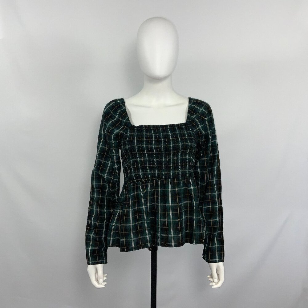 Old Navy Tops Women Size M Dark Green Striped Long Sleeve - [WD39]